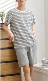 img 1 attached to 👕 Stylish Boys Striped Cotton Pajama Set - Loose Fit Pants, Shorts & Top Sleepwear for Ages 8-17