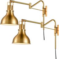 🛋️ stylish swing arm brass wall lamps - set of two plug-in wall sconces with cord логотип