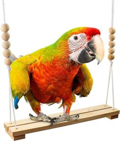 img 3 attached to Handmade USA Natural Wooden Chicken Swing Toy for Coop: Durable Perch Ladder for Poultry Run, Rooster Hens, Chicks, Parrots, Macaws - Entertainment & Stress Relief for Birds