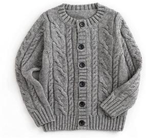 img 4 attached to Stylish Curipeer Cable Knit Cardigan Sweaters: Button-Up Solid Coat for Boys and Girls, Ideal for Fall and Winter (Ages 3-11 Years)