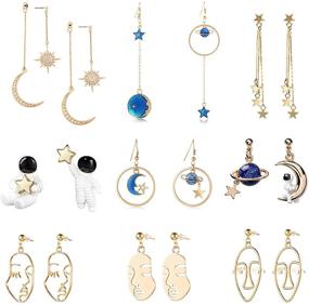 img 4 attached to 🌟 Quirky Aesthetic Earrings: Adorable & Trendy Face, Star, Moon, and Dangle Earrings for Women & Girls