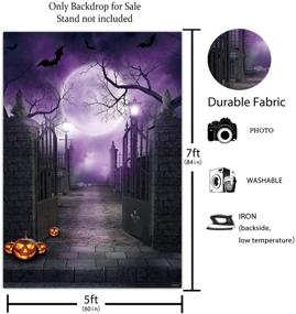 img 2 attached to 🎃 Funnytree 5x7FT Durable Fabric Halloween Cemetery Gate Photography Backdrop with Purple Full Moon, Bat, and Pumpkin Background Cloth - Ideal for Photo Booths