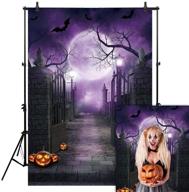 🎃 funnytree 5x7ft durable fabric halloween cemetery gate photography backdrop with purple full moon, bat, and pumpkin background cloth - ideal for photo booths logo