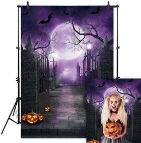 img 4 attached to 🎃 Funnytree 5x7FT Durable Fabric Halloween Cemetery Gate Photography Backdrop with Purple Full Moon, Bat, and Pumpkin Background Cloth - Ideal for Photo Booths