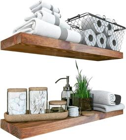 img 4 attached to 🪵 BAOBAB WORKSHOP Wood Floating Shelves Set: Rustic 24-inch Walnut Wall Shelves for Living Room, Bedroom, Kitchen, Bathroom - Made in Europe