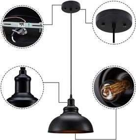 img 2 attached to Farmhouse Pendant Light: Vintage Black Industrial Fixture for Kitchen, Barn & Dining Room (1 Pack)