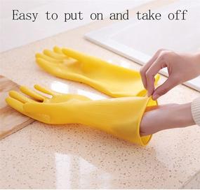 img 3 attached to 🧤 2 Pairs of Yellow Reusable Rubber Household Gloves - Ideal for Dishwashing, Cleaning, Heavy Duty Kitchen Tasks and Long-Lasting Protection