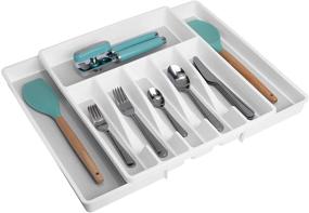 img 4 attached to 🗄️ Expandable Plastic Drawer Organizer - 8 Compartment - Non-Slip Lining and Feet - BPA Free - Utensils, Flatware, Office, Personal Care, or Makeup Storage - Kitchen - White with Gray - Smart Design