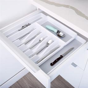 img 3 attached to 🗄️ Expandable Plastic Drawer Organizer - 8 Compartment - Non-Slip Lining and Feet - BPA Free - Utensils, Flatware, Office, Personal Care, or Makeup Storage - Kitchen - White with Gray - Smart Design