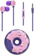 cute kids earbuds with mic: wired headphones for school - purple logo