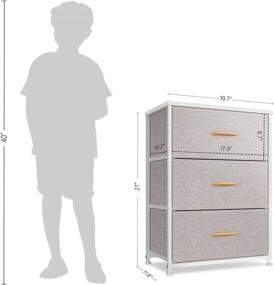 img 2 attached to 🛏️ CubiCubi Light Grey Dresser Nightstand for Bedroom - Small Fabric Tall Dresser with 3 Drawers for Hallway, Entryway, Closets - Steel Frame, Wood Top - Storage Tower Organizer Unit for Kids' Bedroom