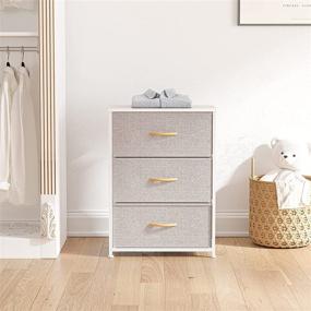 img 3 attached to 🛏️ CubiCubi Light Grey Dresser Nightstand for Bedroom - Small Fabric Tall Dresser with 3 Drawers for Hallway, Entryway, Closets - Steel Frame, Wood Top - Storage Tower Organizer Unit for Kids' Bedroom