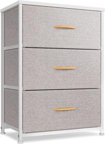 img 4 attached to 🛏️ CubiCubi Light Grey Dresser Nightstand for Bedroom - Small Fabric Tall Dresser with 3 Drawers for Hallway, Entryway, Closets - Steel Frame, Wood Top - Storage Tower Organizer Unit for Kids' Bedroom