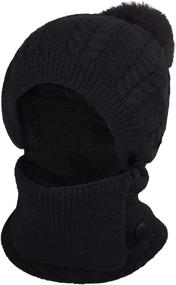 img 2 attached to Women's Girls Winter Knitted Beanie Hat with Face Neck Warmer - 3 in 1 Set - Fleece Lining, Pom Pom, Ski Caps