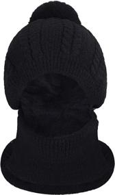 img 1 attached to Women's Girls Winter Knitted Beanie Hat with Face Neck Warmer - 3 in 1 Set - Fleece Lining, Pom Pom, Ski Caps