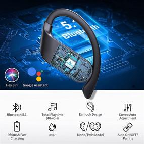 img 2 attached to Беспроводные наушники для спорта, Bluetooth 5.1 с наушниками, HiFi стерео звук, шумоподавление, микрофон, глубокий бас, 40 часов воспроизведения, водонепроницаемые IPX7, для спорта