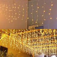 🎄 jiameiyi led icicle lights, curtain fairy hanging lights string with 8 modes, 13ft 96 leds, christmas extendable plug in lights for party ceiling, balcony, patio, outdoor & indoor decoration (warm white, 4 pack) логотип