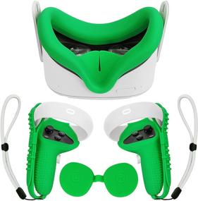 img 4 attached to 🎮 Enhance Your Oculus Quest 2 Experience with TOMSIN Touch Controller Grip Cover Set - Green (Includes Silicone Face Cover, Lens Cover, Handle Strap Combo)