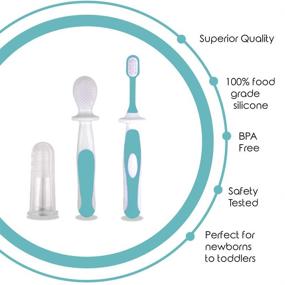 img 3 attached to Cherish Baby Care's 3 Piece Baby Toothbrush Set: Infant Finger, Silicone, and Toddler Toothbrush - Teal