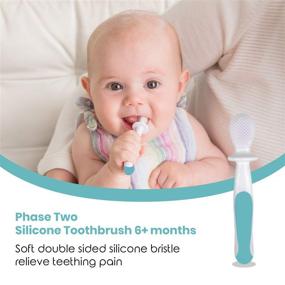 img 2 attached to Cherish Baby Care's 3 Piece Baby Toothbrush Set: Infant Finger, Silicone, and Toddler Toothbrush - Teal