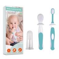 cherish baby care's 3 piece baby toothbrush set: infant finger, silicone, and toddler toothbrush - teal logo