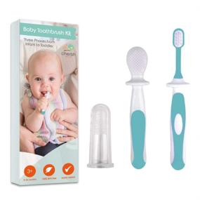 img 4 attached to Cherish Baby Care's 3 Piece Baby Toothbrush Set: Infant Finger, Silicone, and Toddler Toothbrush - Teal