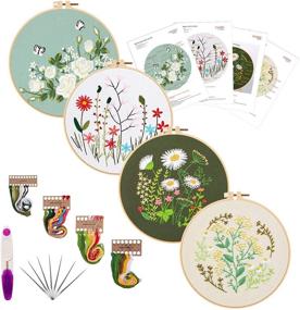 Embroidery Starters Kits with Pattern, Stamped Cross Stitch Kits for  Beginners Adults Needlepoint Hand Embroidery Hoops Cloth Color Thread Floss  Flowers Plants Embroidery Kits 