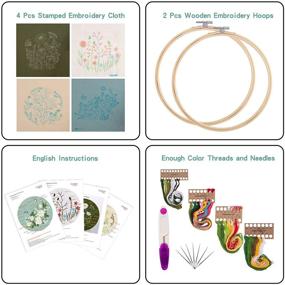 img 3 attached to 🧵 Complete Embroidery Starters Kit with Pattern for Beginners - 4 Pack Cross Stitch Kits, 2 Wooden Embroidery Hoops, Scissors, Needles, Color Threads, and Needlepoint Kit for Adults