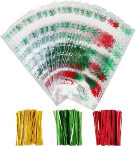 img 4 attached to 🎄 Boao 100pcs Christmas Cellophane Snowflake Treat Bags - Clear Goodies Bags for Christmas Party Supplies with 150pcs Twist Ties