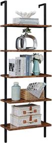 img 4 attached to 📚 SUPERJARE Rustic Brown 5-Tier Industrial Ladder Shelf - 72-inch Wall-Mounted Bookcase with Stable Metal Frame for Home Office, Storage Rack Shelves for Displaying Plants, Flowers, and Books