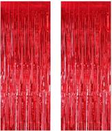 🎉 2 pack 3.3 ft x 9.8 ft foil curtains metallic fringe curtains shimmer curtain photo backdrop for halloween, christmas, birthday party, wedding decoration (red) logo