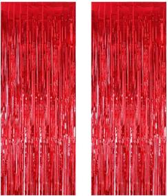 img 4 attached to 🎉 2 Pack 3.3 ft x 9.8 ft Foil Curtains Metallic Fringe Curtains Shimmer Curtain Photo Backdrop for Halloween, Christmas, Birthday Party, Wedding Decoration (Red)