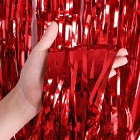 img 3 attached to 🎉 2 Pack 3.3 ft x 9.8 ft Foil Curtains Metallic Fringe Curtains Shimmer Curtain Photo Backdrop for Halloween, Christmas, Birthday Party, Wedding Decoration (Red)