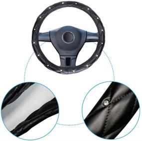 img 1 attached to 💎 Stylish Super PDR Steering Wheel Cover for Women with Crystal Diamond: Leather Bling Cute Car Accessory – Black (Universal 15inch)