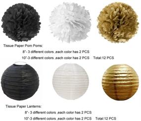 img 2 attached to Colorful Retro-themed Birthday Decorations Kit: 25 Pcs Black, Gold, and White Tissue Pom Poms, Paper Flowers, and Paper Lanterns