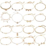 🐢 16pcs dainty anklets for women girls – gold silver layered ankle bracelets set with adjustable beach turtle foot anklets – xijin (comes with gift box) logo