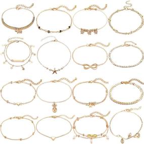 img 4 attached to 🐢 16Pcs Dainty Anklets for Women Girls – Gold Silver Layered Ankle Bracelets Set with Adjustable Beach Turtle Foot Anklets – XIJIN (Comes with Gift Box)