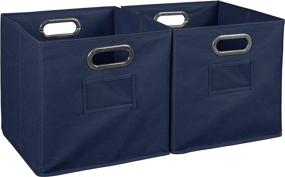 img 4 attached to 🏠 Niche Cheer Home Foldable Fabric Bins: Collapsible Cloth Cube Storage Basket Set of 2 in Navy Blue - Organize and Declutter with Style!