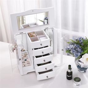 img 3 attached to 🎁 SONGMICS Large Wooden Jewelry Box Organizer with Clear Acrylic Doors, 4 Drawers, and White Finish