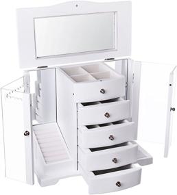 img 4 attached to 🎁 SONGMICS Large Wooden Jewelry Box Organizer with Clear Acrylic Doors, 4 Drawers, and White Finish