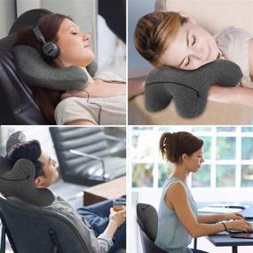 img 3 attached to Memory Foam Travel Pillow for Airplanes, Cars, Trains, Office, and Home - Neck Support Pillow for Reducing Shoulder and Back Burden