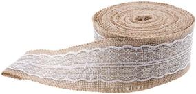 img 3 attached to 🎀 20 Yards Unwired Burlap Ribbon with Lace for Crafts, Mason Jars, Weddings, Party Decoration - Rustic Jute Ribbon by Mandala Crafts (Tan, 2.5 Inches)