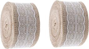 img 4 attached to 🎀 20 Yards Unwired Burlap Ribbon with Lace for Crafts, Mason Jars, Weddings, Party Decoration - Rustic Jute Ribbon by Mandala Crafts (Tan, 2.5 Inches)