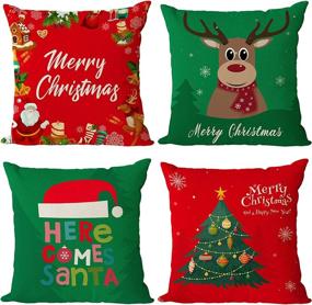 img 4 attached to 🎄 Christmas Pillow Covers Set of 4 - 20x20 Inch Merry Christmas Tree Throw Pillow Cases, Red Green Xmas Holiday Cover for Outdoor Couch Sofa Cushions (20)