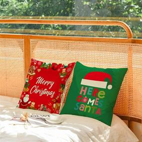 img 2 attached to 🎄 Christmas Pillow Covers Set of 4 - 20x20 Inch Merry Christmas Tree Throw Pillow Cases, Red Green Xmas Holiday Cover for Outdoor Couch Sofa Cushions (20)