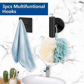 img 1 attached to 🛁 5PCS Matte Black Bathroom Hardware Set with Double Towel Bar, Paper Towel Holder, and Robe Hooks - SUS304 Stainless Steel, Bathroom Accessories Set