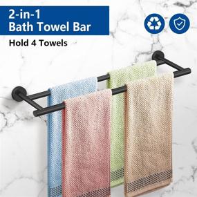 img 3 attached to 🛁 5PCS Matte Black Bathroom Hardware Set with Double Towel Bar, Paper Towel Holder, and Robe Hooks - SUS304 Stainless Steel, Bathroom Accessories Set