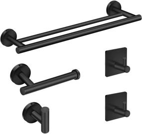 img 4 attached to 🛁 5PCS Matte Black Bathroom Hardware Set with Double Towel Bar, Paper Towel Holder, and Robe Hooks - SUS304 Stainless Steel, Bathroom Accessories Set