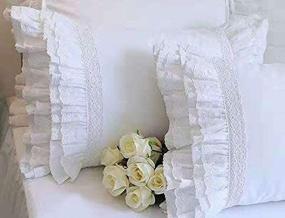 img 2 attached to 🛏️ 2-Pack White Shabby Chic Pillow Shams with Lace Ruffles – Vintage Pillowcases, Cotton Queen Size 20"X30", Luxury Elegant Covers