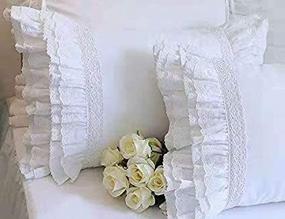 img 4 attached to 🛏️ 2-Pack White Shabby Chic Pillow Shams with Lace Ruffles – Vintage Pillowcases, Cotton Queen Size 20"X30", Luxury Elegant Covers